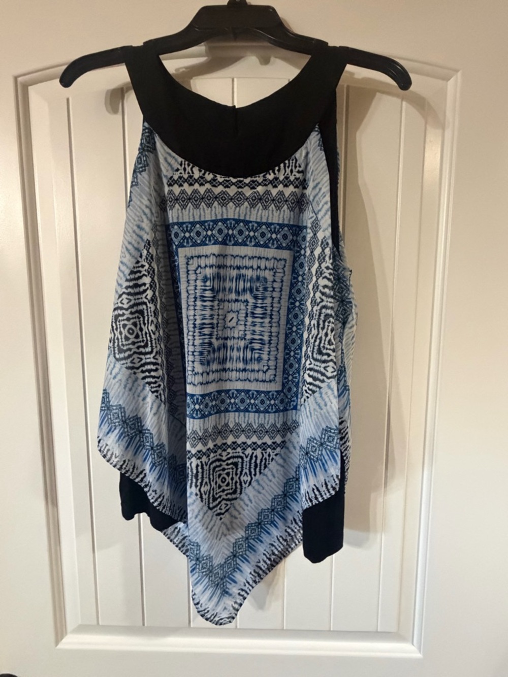 Alyx Blue and White Boho Handkerchief Hem Tank